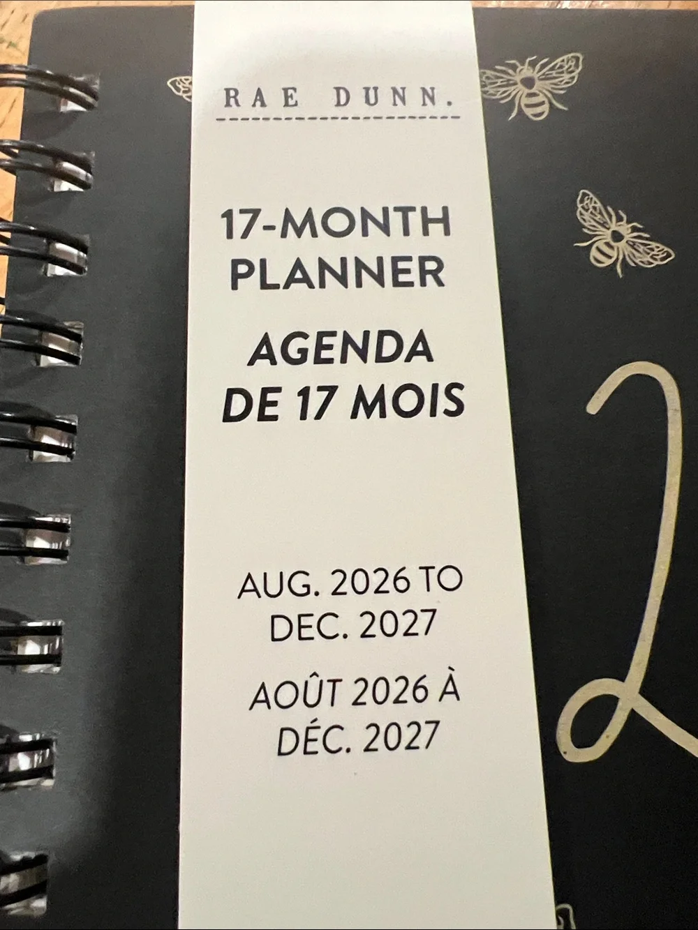 Rae Dunn Black & Gold 2027 Bee Spiral Planner - Picture 2 of 5